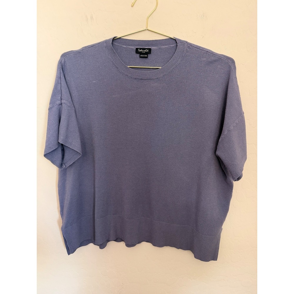 Splendid Womens Periwinkle Blue Short Sleeve Knit Top Boxy Crew Neck Small